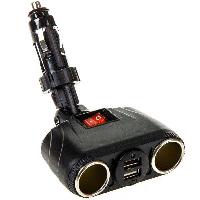 Адаптер прикуривателя 2 гнезда+2 USB*3.1А, 12V, подвижный штекер на корпусе, черный SKYWAY S00301036