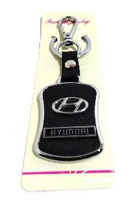 Брелок кожа/металлический с карабином и кольцом, HYUNDAI (52413)
