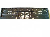 Рамка номера пластик с защелкой, черная, рельеф, MITSUBISHI серебро (уп.30 шт.)