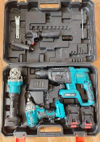 Набор электроинструментов аккумуляторных (3 предмета) гайковерт, УШМ, перфоратор, в кейсе, к-т