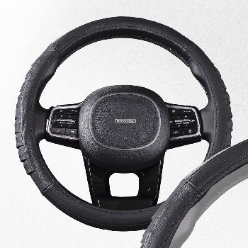 Оплетка кожа гладкая с рельефной вставкой Real-5, M (37-39 см), Черная SKYWAY S01108008  (1/25)