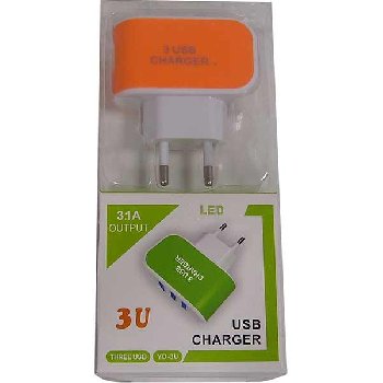 Адаптер 220V - 3 USB (3.1А), оранжевый 