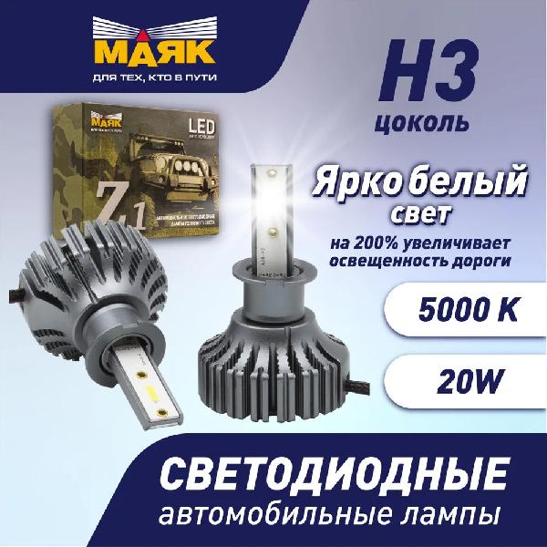 Лампа (LED аналог ксенона) H 3 9-30V 5000К 4000Lm PK22S WHITE (2шт), к-т, Mаяк (Z1/9-30/H3)