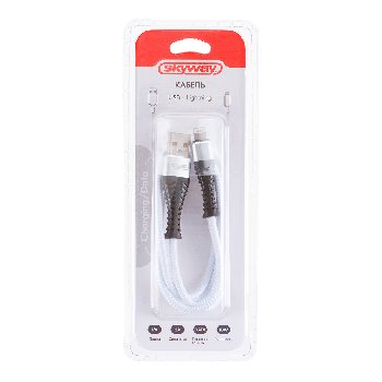 Кабель USB для зарядки iPhone, L 1 метр, 2А, 10Вт, тканевая оплетка, белый  S09601007 SKYWAY