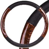 Оплетка экокожа, вставки под дерево Wood-2, M (37-39 см) Черная SKYWAY S01102326