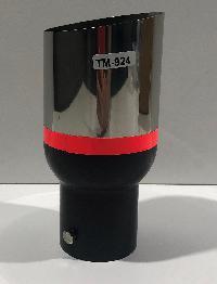 Насадка на глушитель d60D90L190мм, косой выход, округлый край, черный-хром с красн полосой, TM-924