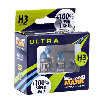 Лампа галогеновая H 3 12V 55W Pk22s Super Light+100% (82320SL+100) 2 шт, к-т   Маяк 