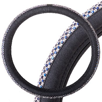 Оплетка экокожа-стразы Crystal-1 M (37-39см) Черная, синие стразы S01102462 SKYWAY  