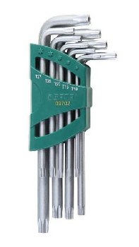 Ключи Г-образные TORX с внутренним отверстием ( 9 предметов) ТТ10-50, пенал, к-т  09702  SATA 