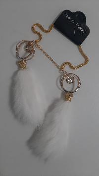 Подвеска салонная двойная ХВОСТ (норка) Белая, Кольца/кристаллы, золото, шт.    455-WH