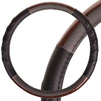 Оплетка экокожа, вставки под дерево Wood-7, M (37-39 см) Черная-серая SKYWAY S01102060