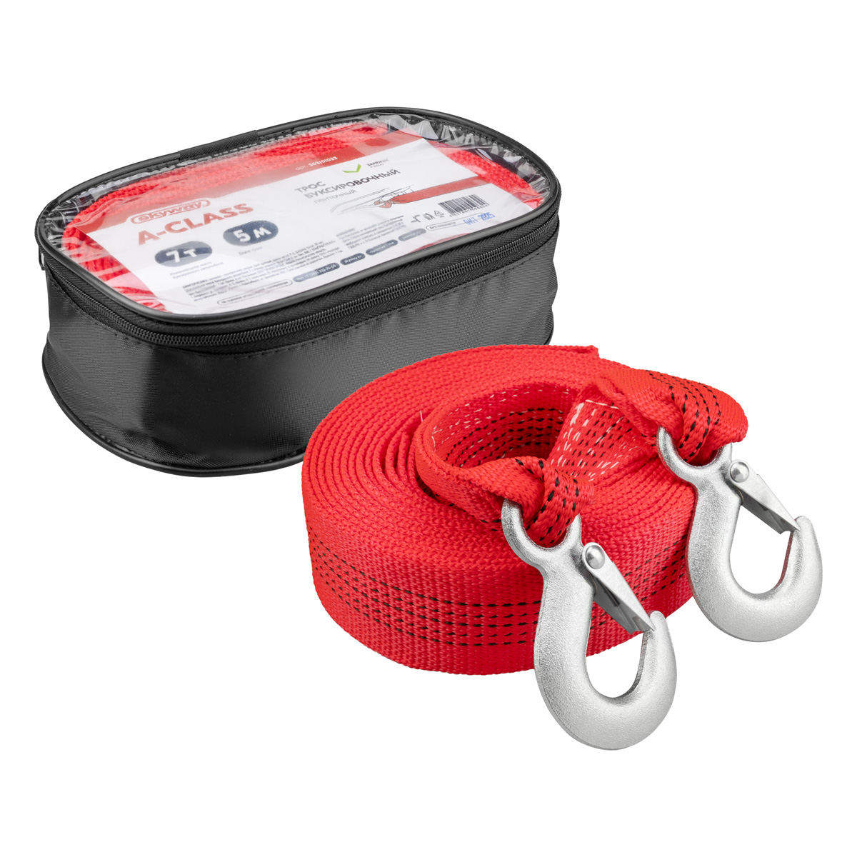 Трос ленточный  7т,  5м, 2 крюка, сверхпрочный (A-class) в сумке  SKYWAY S03101033