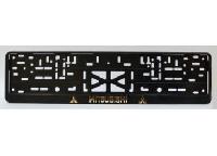 Рамка номера пластик с защелкой, черная, рельеф, MITSUBISHI золото (уп.30 шт.)