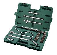 Набор инструментов 1/2" ( 28 предметов) головки 12 граней 10-32мм, трещотка, кейс  09090  SATA  