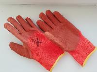 Перчатки хб оранжевые, обливка области ладони-латекс коричневый, размер 9, Y-018, пара (уп.10 пар)