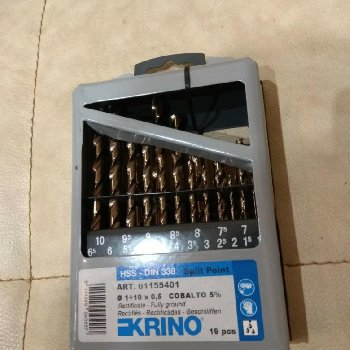 Сверла  по металлу и нержавейке ( набор 19 пр ) Cobalt 5% метал. пенал   KRINO 01155401, к-т