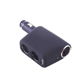 Адаптер прикуривателя 2 гнезда +1 USB*1A, неподвижный штекер на корпусе, Черный SKYWAY S02301010