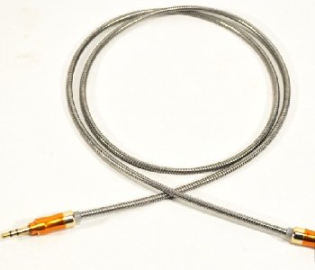 Кабель AUX (mini jack 3.5 mm) стальной штекер, метал оплетка, без упаковки, L 1м, хром 