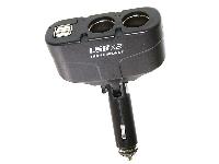 Адаптер прикуривателя WF-0668 (2 разъема + 2 USB) подвижное крепление штекера, черный