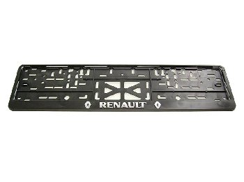 Рамка номера пластик с защелкой, черная, рельеф, RENAULT серебро (уп.30 шт.)