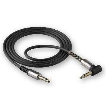 Кабель AUX (mini jack 3.5 mm) стальной угловой штекер, с пружиной, 1м, черный, (коробка), WCA-710
