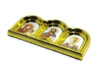 Икона самоклеящаяся 13*6см, большая, объемная СВЯТАЯ ТРОИЦА с подставкой, золото (24933)