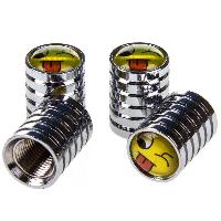 Колпачок для камеры металлический цилиндр рифленый, хром с эблемой Smile-1  4 шт,  к-т  SKYWAY H-40