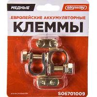 Клемма АКБ латунное покрытие, крепление-планка, угловой зажим, блистер, к-т SKYWAY S06701009 (1/100)
