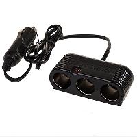 Адаптер прикуривателя 3 гнезда, крепление штекера на проводе, 12/24V,  Черный SKYWAY S02301026  