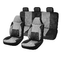 Чехлы велюр, салон ( 9 пр) слитные подголовники PROTECT-1, Черный-Серый SKYWAYS01301033