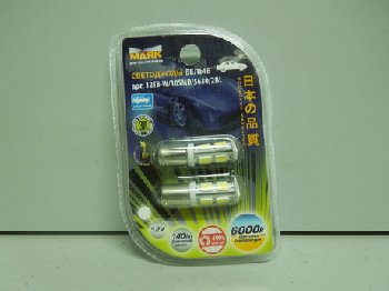 Светодиод T 8 12V WHITE 10SMD BA9S (блистер 2шт.) (Маяк) (12T8-W/10SMD/2BL),к-т