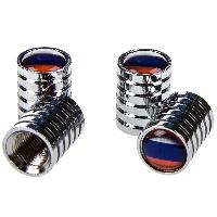 Колпачок для камеры металлический цилиндр рифленый, хром с эблемой Rus flag 4 шт, к-т  SKYWAY H-30