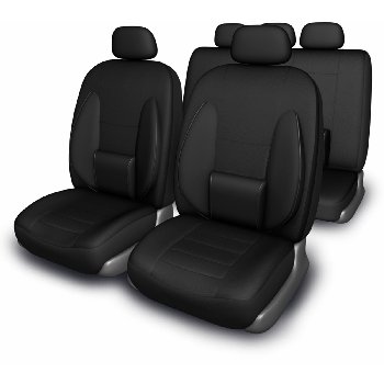 Чехлы экокожа, салон (11 пр) поясничный упор, PROTECT Plus- 9 Черный, к-т  SKYWAY S01301017