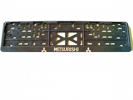 Рамка номера пластик с защелкой, черная, рельеф, MITSUBISHI серебро (уп.30 шт.)