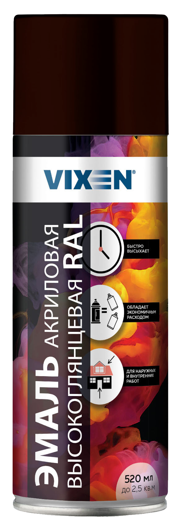 Краска-спрей эмаль Зеленая оливковая высокоглянцевая(RAL 6014)акриловая, 520мл VX66014 VIXEN(уп12шт)