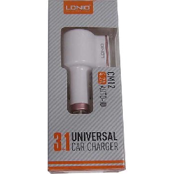 Адаптер прикуривателя 1 гнездо + 3 USB   белый, LDNiO  CM12