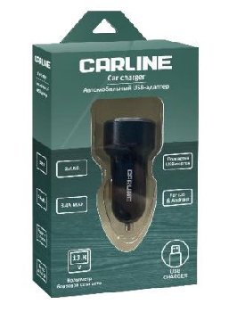 Адаптер прикуривателя 2 USB  (2.1A ;1A ) 12/24В, с вольтметром, черный,CARLINE® (CH-2U-VM)