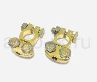 Клемма АКБ МАЛАЯ латунное покрытие, крепление-планка широкая, к-т   