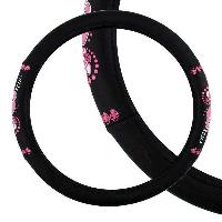 Оплетка экокожа гладкая, M (37-39 см) Черная, 2 черно-розовые вставки Цветы ECO SKYWAY S01102269
