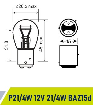 Лампа 12V 21W/ 4W BAZ15d Маяк ORIGINAL PRO OEM 01214/10, шт.  (уп 10 шт)  двухконтактная