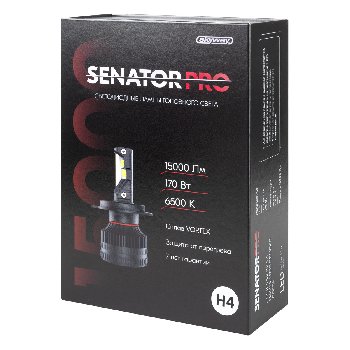 Лампа (LED аналог ксенона) H 4 12V 170W 6500K 15000Lm P43t SENATOR PRO (2 шт), к-т  SKYWAY S08201668