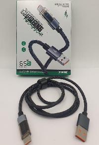 Кабель USB для зарядки Type-C, L 1 метр, 65Вт, тканевая оплетка, черный (в коробке), XF-191-USB 