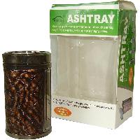 Пепельница-стакан пластик, синяя подсветка крышки, коричневая кожа лак WF420 С