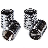 Колпачок для камеры металлический цилиндр рифленый, хром с эблемой Nissan 4 шт,  к-т  SKYWAY H-06