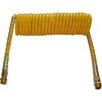 Шланг пневматический спиральный, полиамид, фитинги М22, с пружиной, длина 7.5 метров, жёлтый