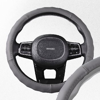 Оплетка кожа гладкая рельефная Real-2, M (37-39 см), Серая SKYWAY S01108004  (1/25)