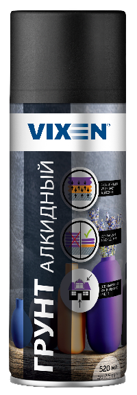 Грунт алкидный универсальный, 520 мл, спрей, ЧЕРНЫЙ, VX21001 VIXEN (уп.12шт)