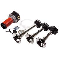 Сигнал воздушный 12V 3 рожка, L 140/160/220мм,110dB, компрессор, хром  SKYWAY S07601013 (1/10)