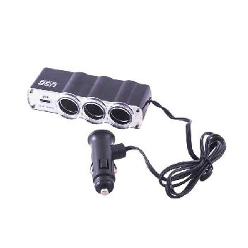 Адаптер прикуривателя 3 гнезда + USB*2A, предохранитель 5А,  Черный   SKYWAY  S02301023