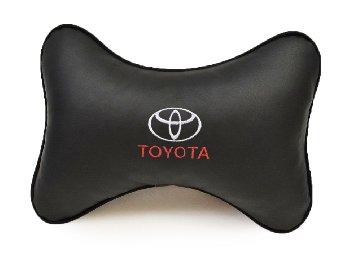 Подушка подголовник Косточка экокожа, Черная, логотип TOYOTA
